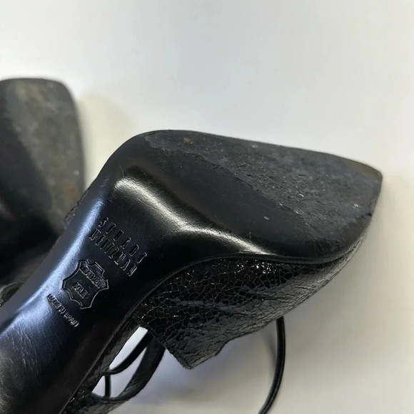 Stuart Weitzman Excite Pointy Toe Lace Up Pumps Heels Patent Leather Black  7 - Picture 8 of 9